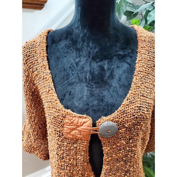 Frazzle Women Brown Cotton Half Sleeve Buttons Front Casual Knit Sweater Size L - Picture 4 of 14